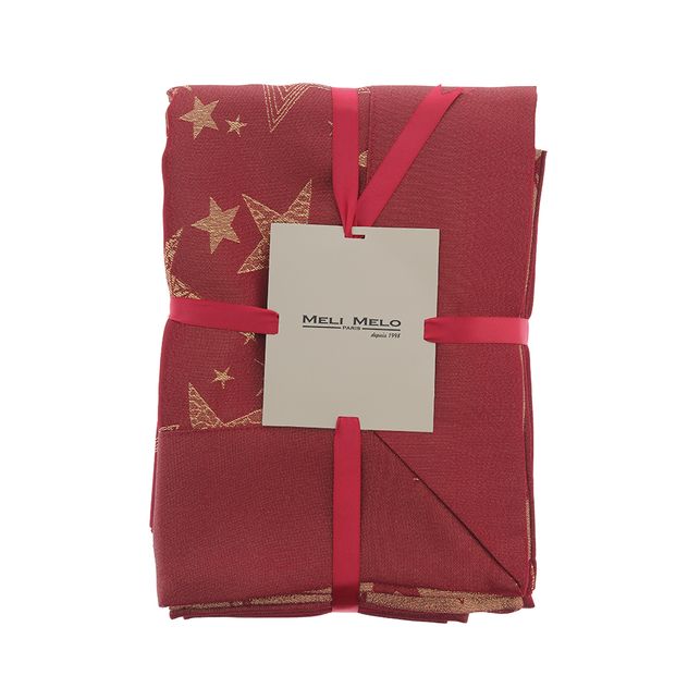 Fata de masa visinie cu stelute aurii si design festiv 150 x 240 cm