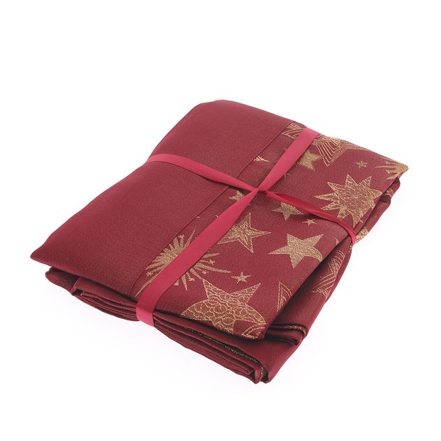 Fata de masa visinie cu stelute aurii si design festiv 150 x 240 cm