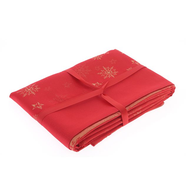 Fata de masa rosie cu stelute si fulgi aurii 150 x 180 cm