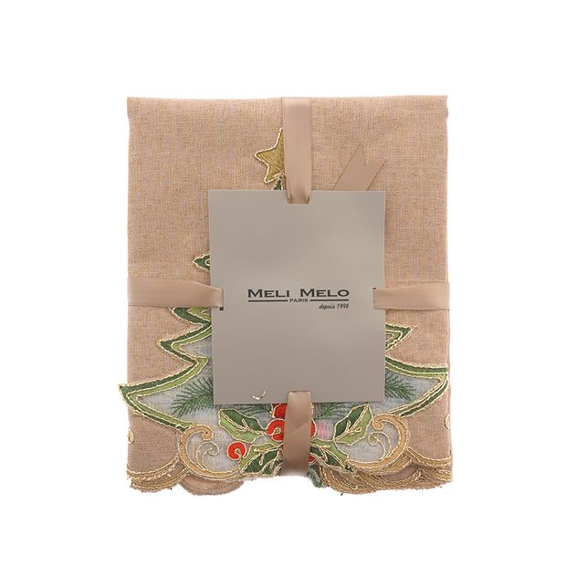 Set 4 servete de masa bej cu tematica de Craciun