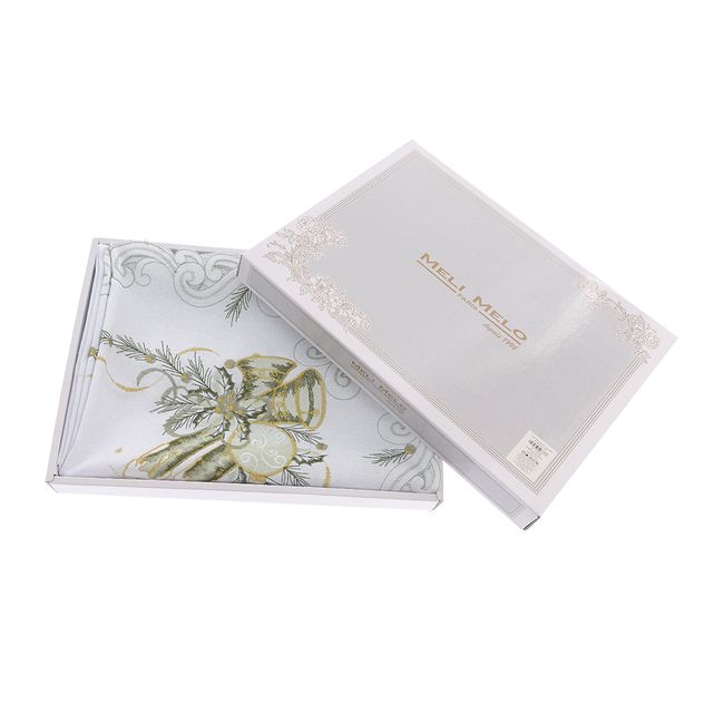 Fata de masa festiva cu clopotei, globuri si margini ondulate