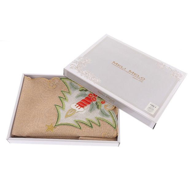 Fata de masa bej cu tematica de Craciun