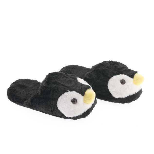 Papuci de casa pufosi cu pinguini