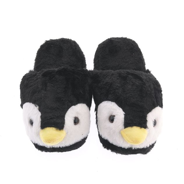 Papuci de casa pufosi cu pinguini