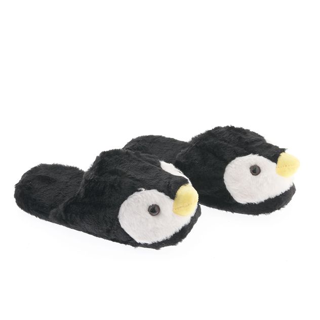Papuci de casa pufosi cu pinguini