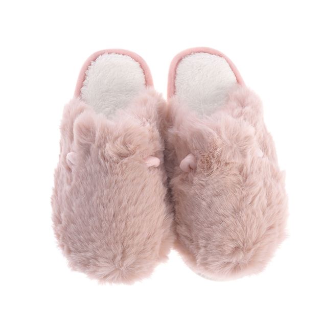 Papuci de casa roz pufosi cu urechi de iepuras