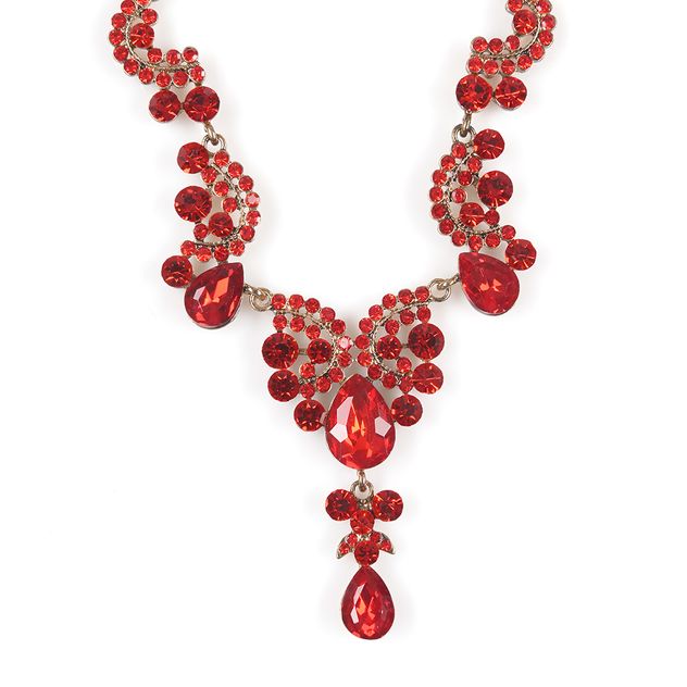 Colier elegant cu cristale rosii si design simetric