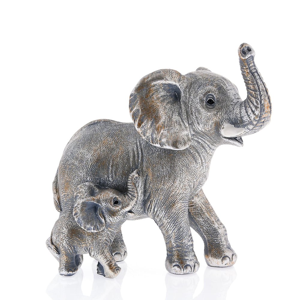 Statueta decorativa elefant adult cu pui antichizata