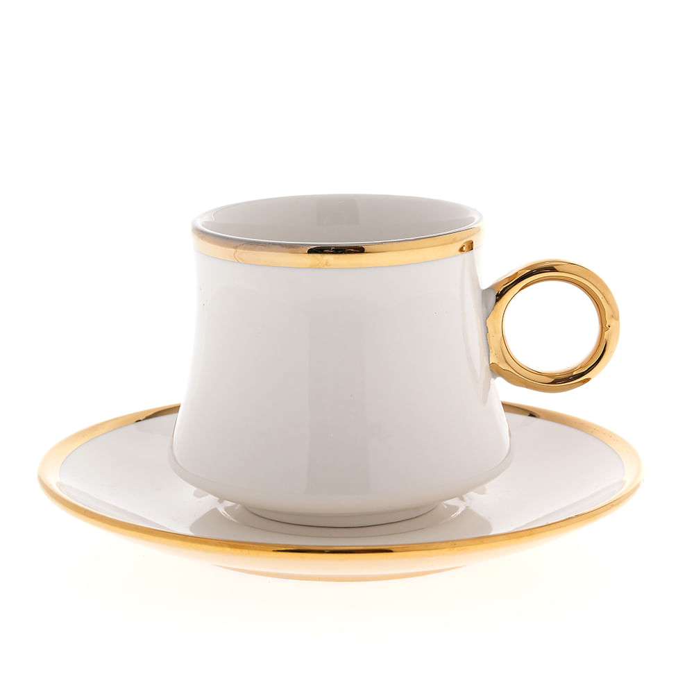 Set ceasca de cafea cu farfurie si detalii aurii