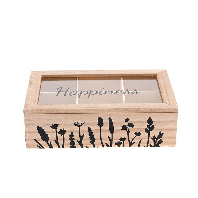Cutie ceai cu 6 compartimente mesaj  Happiness 24 cm