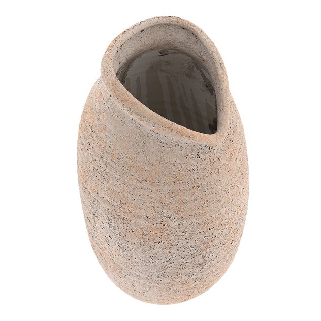 Vaza bej decorativa din ceramica texturata, finisaj rustic 26 cm