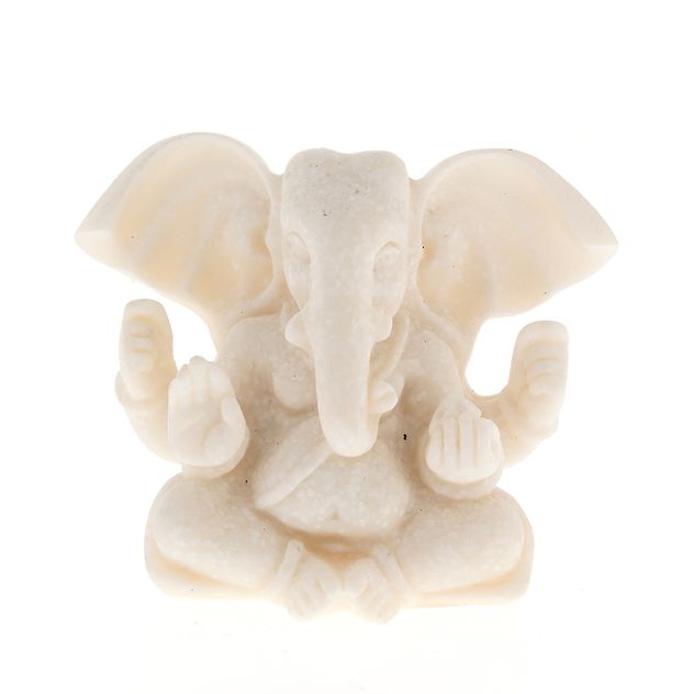 Statueta decorativa Ganesha din piatra alba 9 cm