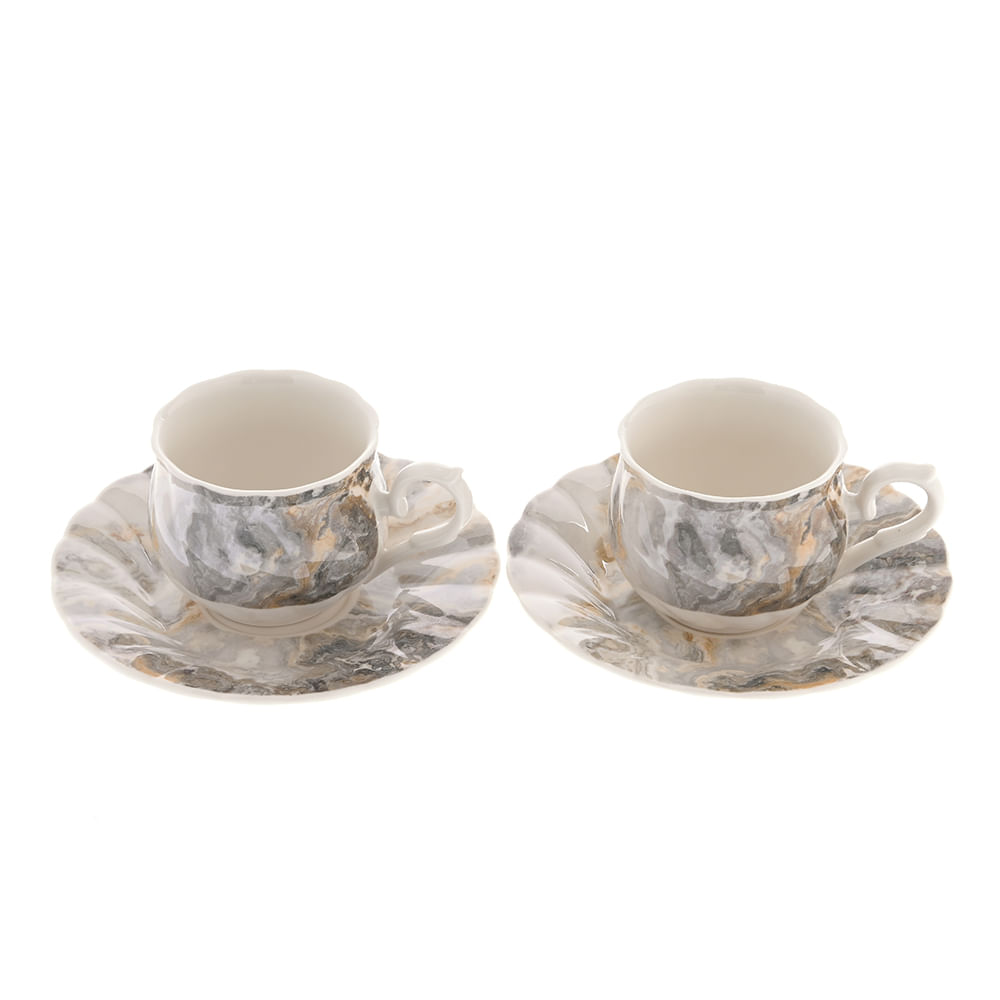 Set de 2 cesti cu farfurii, decor marmorat