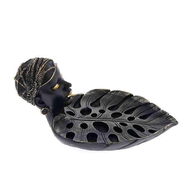 Decoratiune etnica cu frunza Monstera si chip stilizat 24 cm