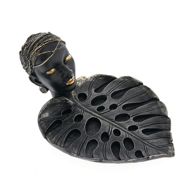 Decoratiune etnica cu frunza Monstera si chip stilizat 24 cm