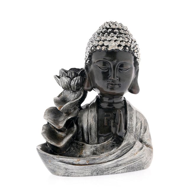 Suport conuri Buddha cu floare de lotus si cristale 13 cm