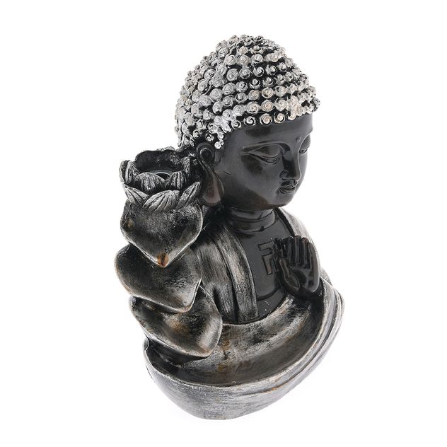 Suport conuri Buddha cu floare de lotus si cristale 13 cm