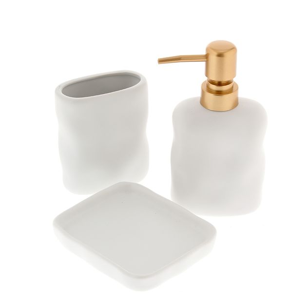 Set baie 3 piese din ceramica alba cu accente aurii