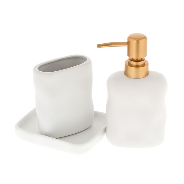 Set baie 3 piese din ceramica alba cu accente aurii