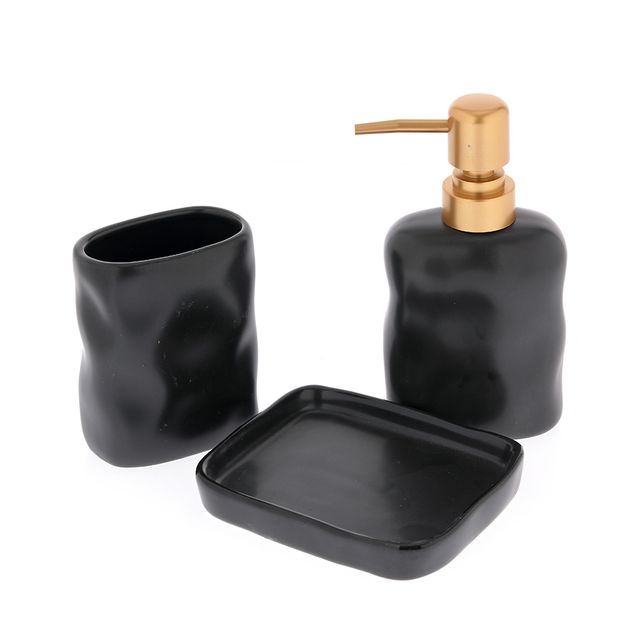 Set baie 3 piese din ceramica neagra cu design modern