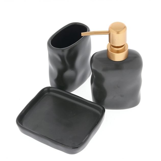 Set baie 3 piese din ceramica neagra cu design modern