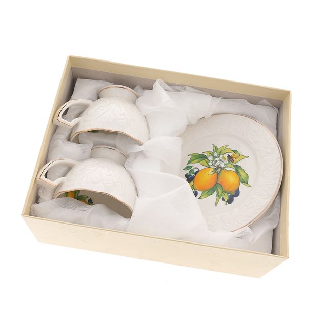 Set 2 cesti cu farfurii din portelan imprimeu lamai 220 ml