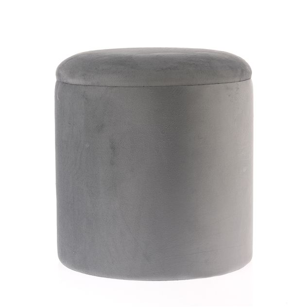 Taburet gri rotund cu spatiu de depozitare, din catifea 45 cm