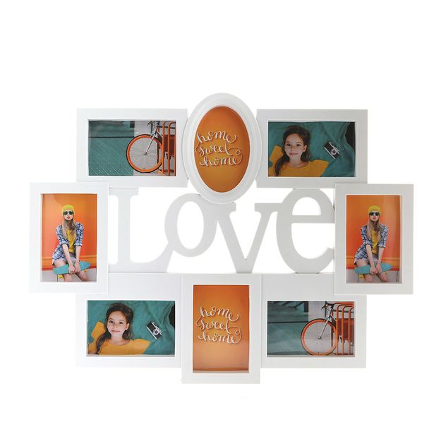 Colaj foto decorativ cu 9 rame si mesaj Love 62 cm
