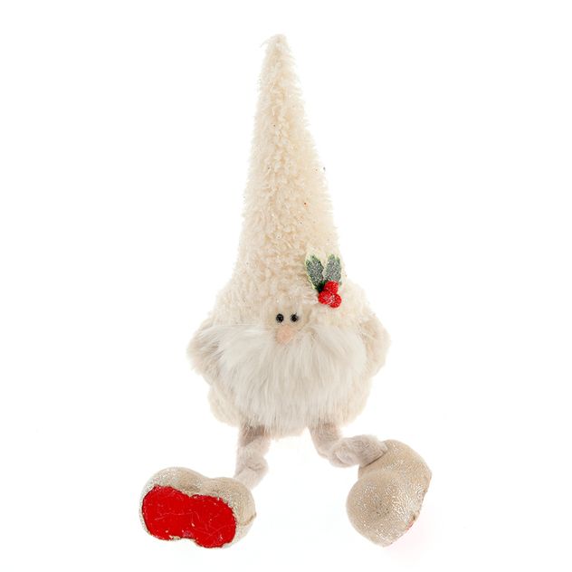 Gnom Craciun cu caciula pufoasa crem 34 cm