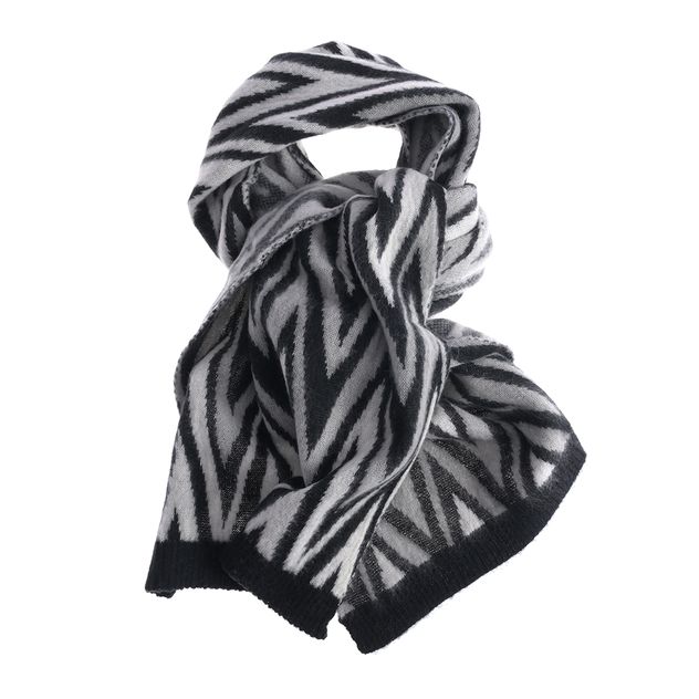 Fular gros cu imprimeu zigzag alb-negru