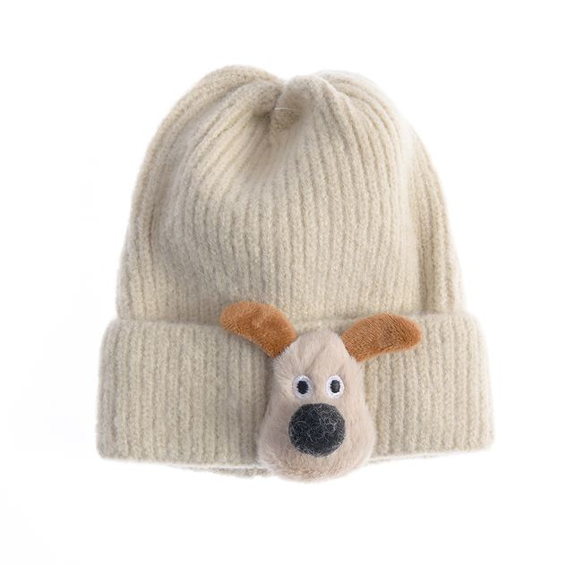 Caciula tricotata cu decor haios in forma de catel