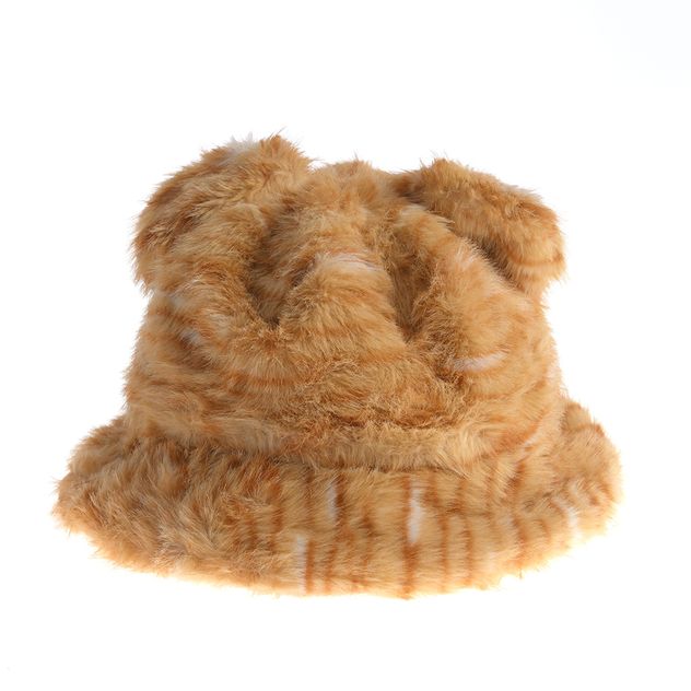 Caciula pufoasa portocalie cu urechi