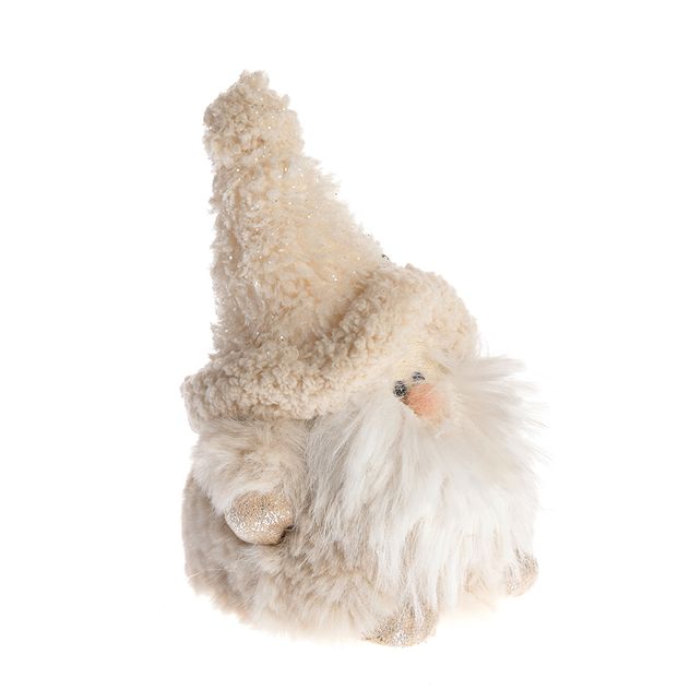 Statueta decorativa Gnom din material textil, alb-crem 22 cm