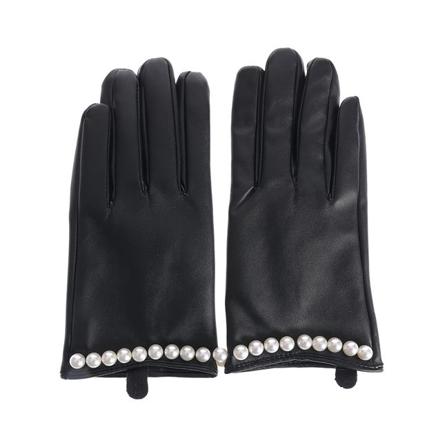 Manusi negre din piele ecologica cu perle