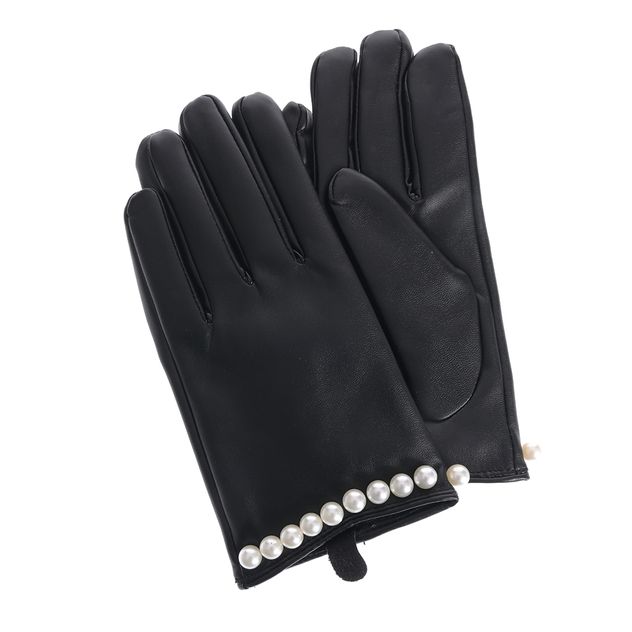 Manusi negre din piele ecologica cu perle