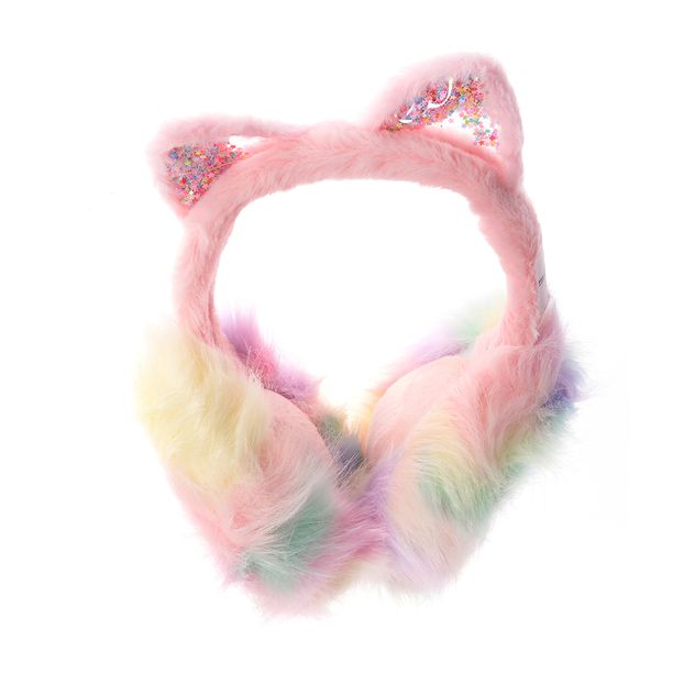 Bentita cu urechi glitter si puf multicolor pentru iarna