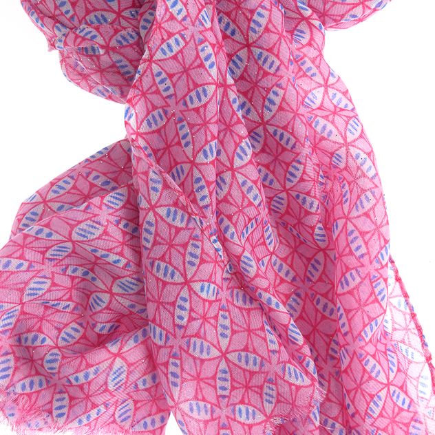 Esarfa roz cu design abstract si accente colorate