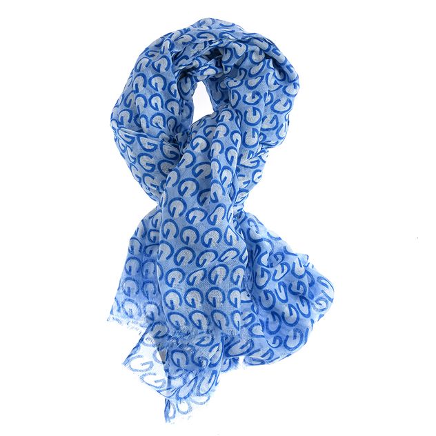 Esarfa bleu cu model grafic si design contemporan