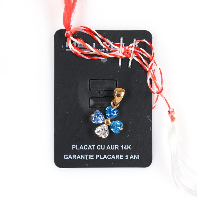 Pandantiv placat cu aur floare cu pietre albastre