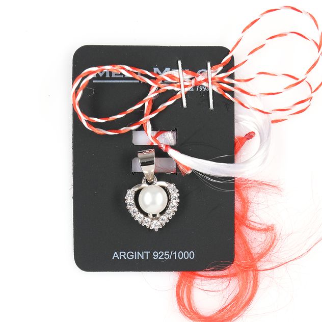 Pandantiv din argint inima cu perla alba