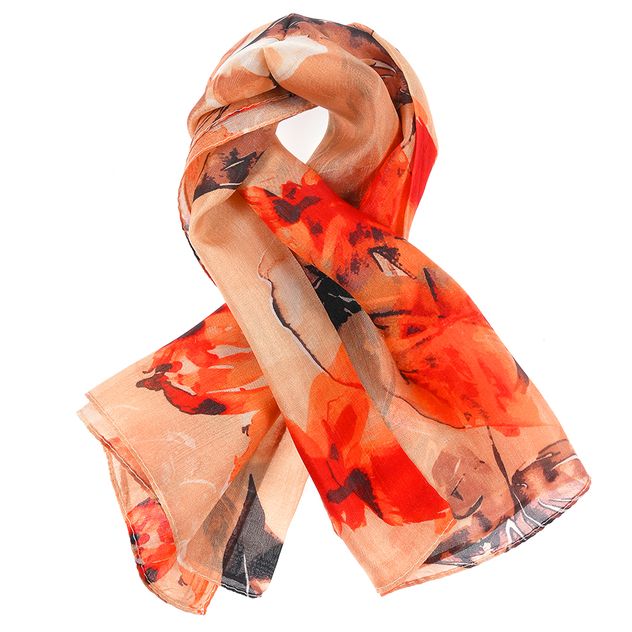 Esarfa din matase cu imprimeu floral rosu 50 x 50 cm