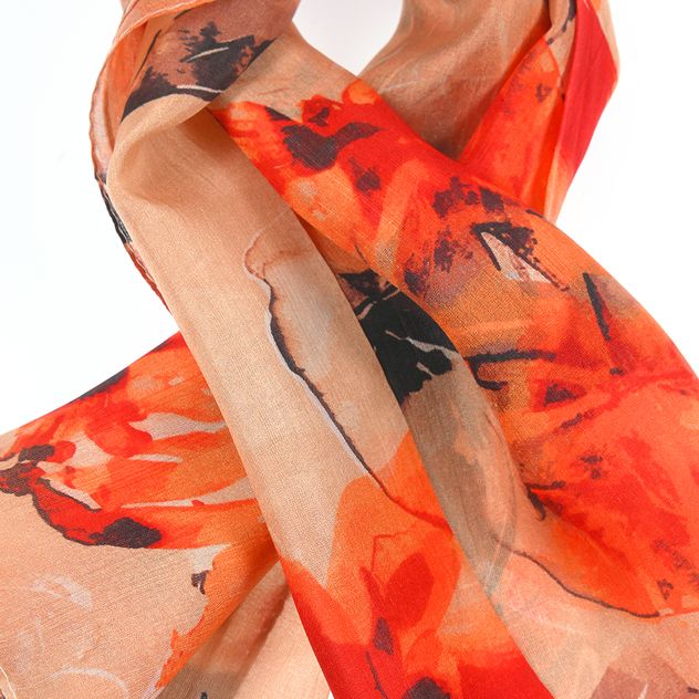 Esarfa din matase cu imprimeu floral rosu 50 x 50 cm