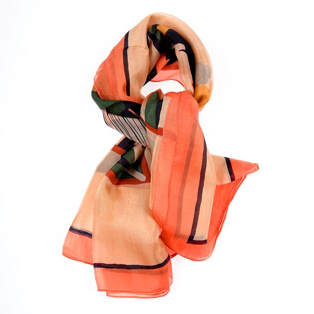Esarfa din matase in tonuri calde, 100 x 100 cm