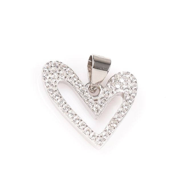 Pandantiv din argint inima moderna contur din pietre