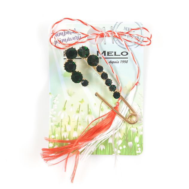 Brosa martisor ac de siguranta cu pietre verzi