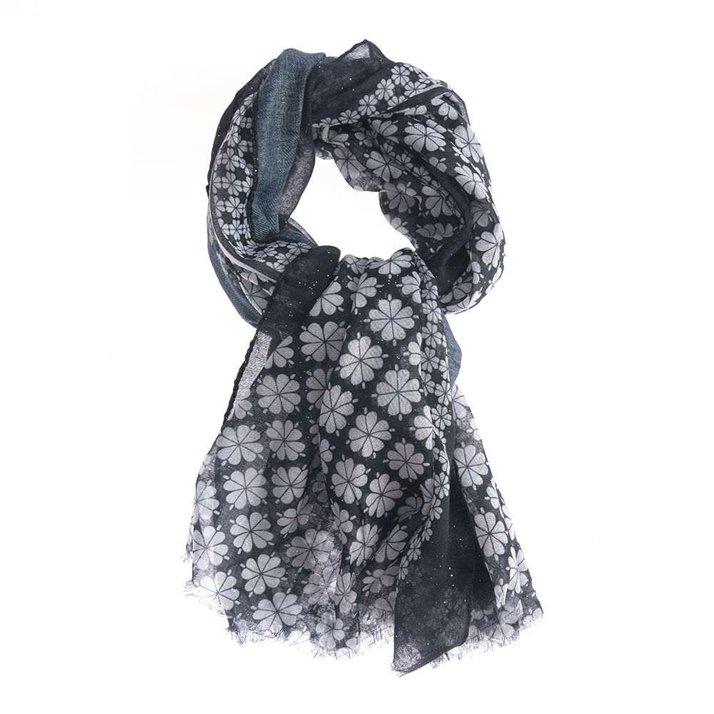 Esarfa neagra cu imprimeu floral