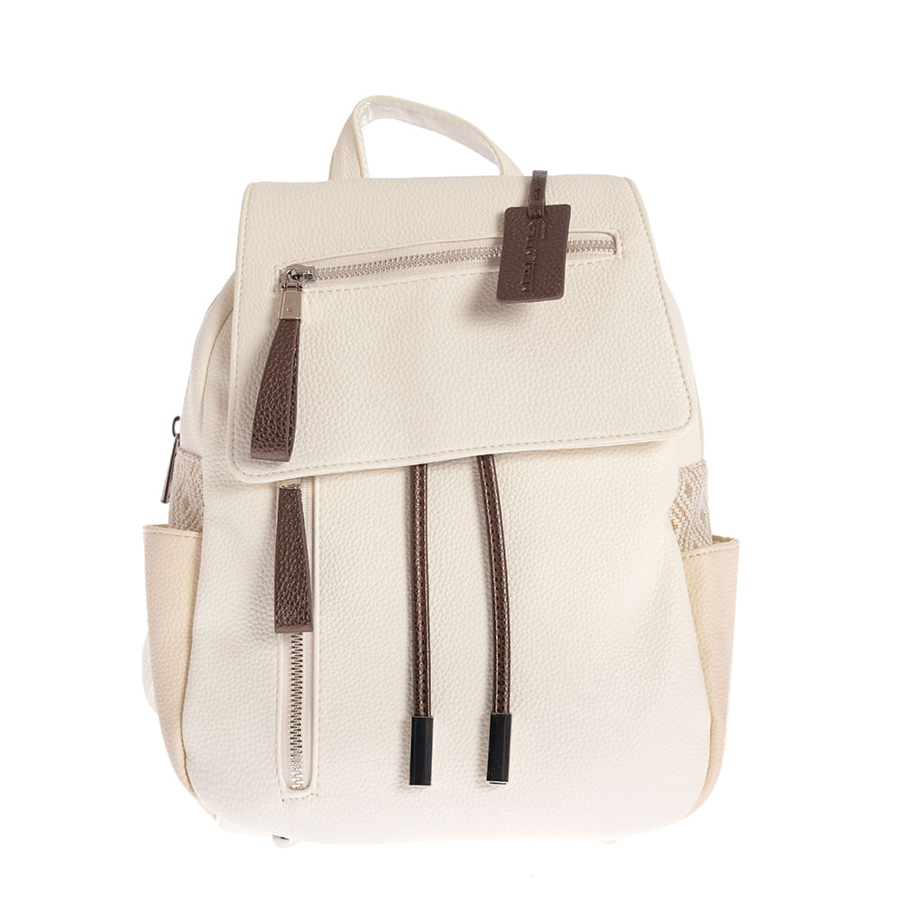 Rucsac crem casual cu buzunare laterale