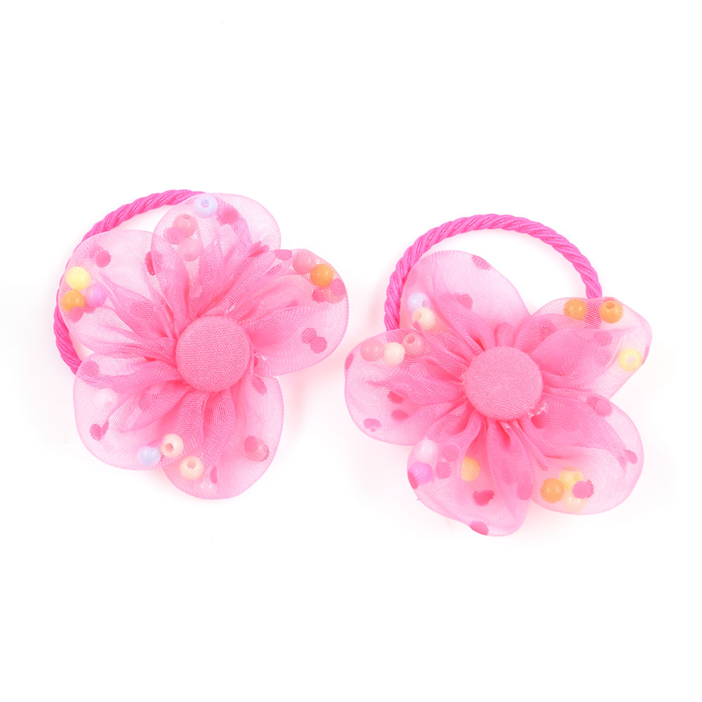 Set 2 elastice de par roz cu flori - Imagine 3