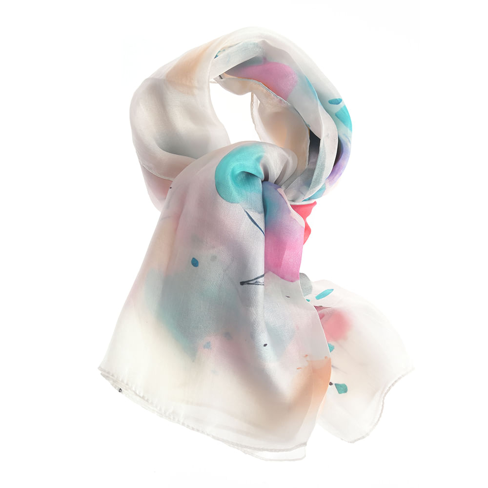 Esarfa eleganta din matase cu imprimeu abstract pastel
