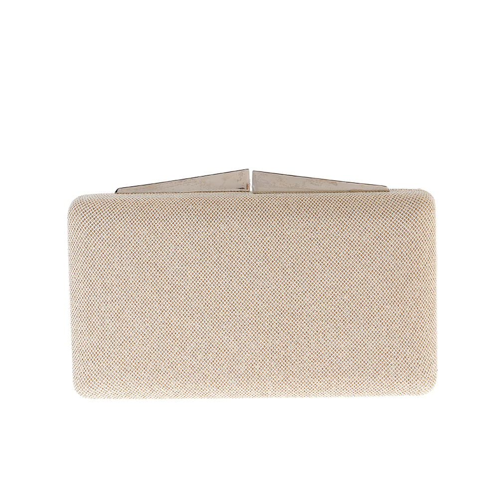 Clutch elegant bej sclipici auriu si inchidere metalica